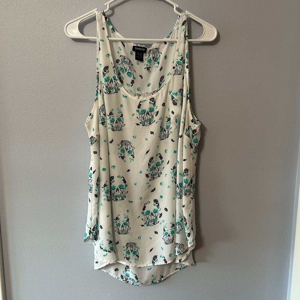 Torrid Skull Print Tank Top Teal Black and White Women's Sz 1 (XL)